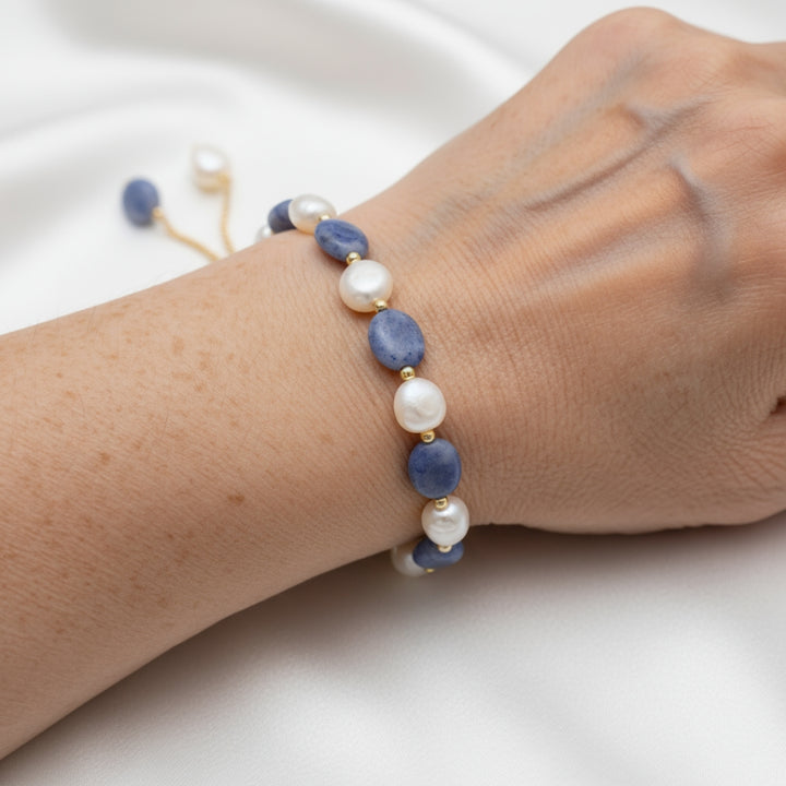 Blue Lapis Pearl Bead Bracelet
