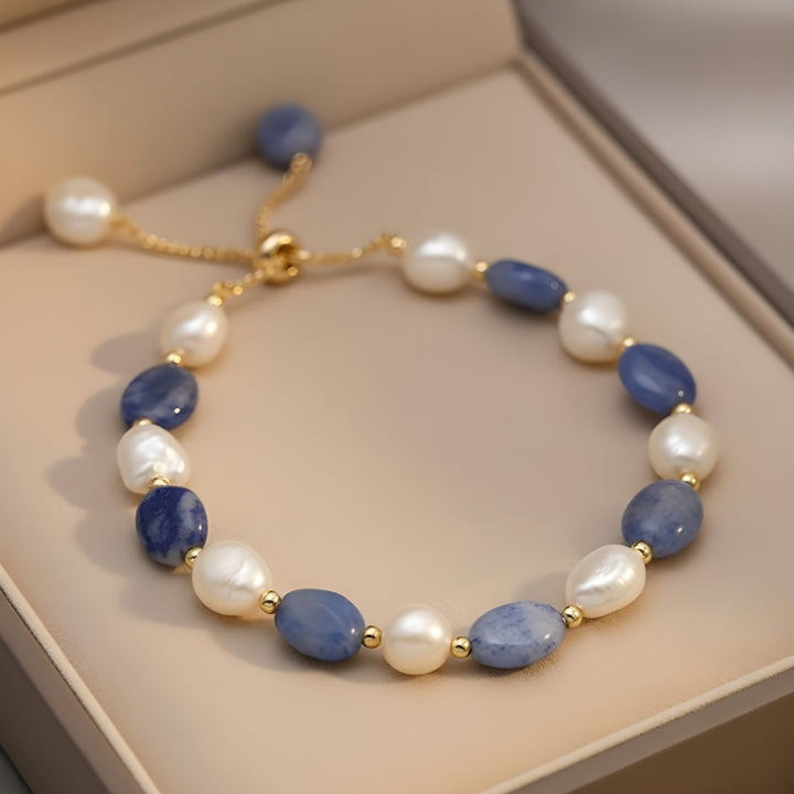 Blue Lapis Pearl Bead Bracelet
