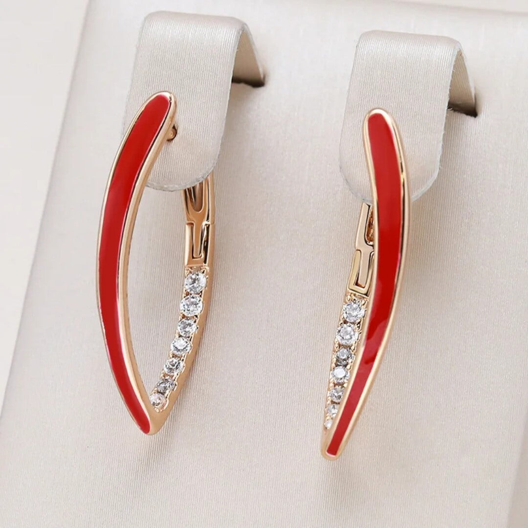Red Enamel Crystal Hoop Earrings - Diane Jewelry