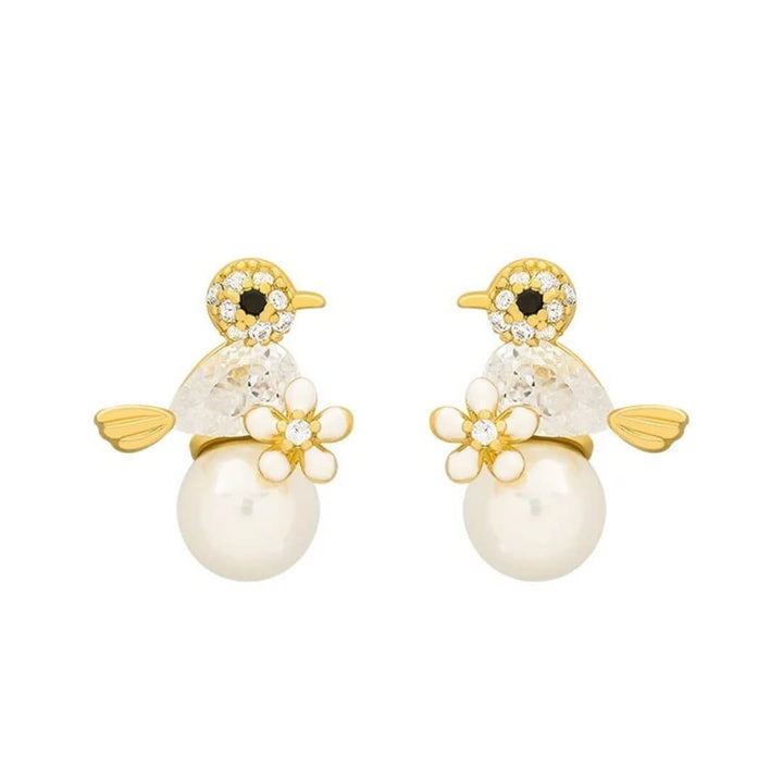 Bird Pearl Flower Stud Earrings - Diane Jewelry
