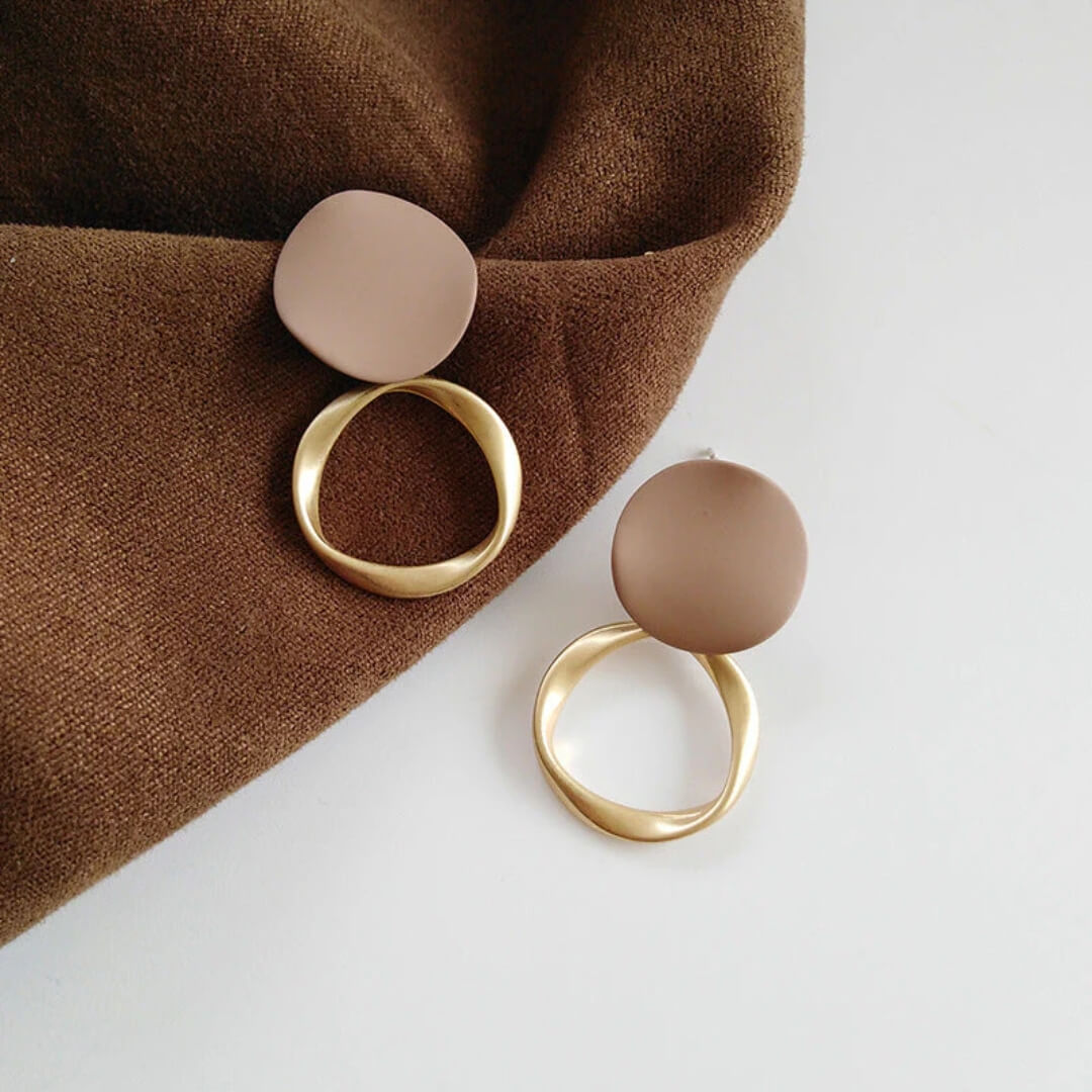 Matte Brown Geometric Drop Earrings - Diane Jewelry