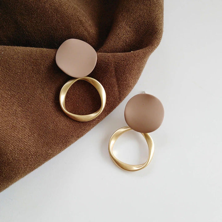 Matte Brown Geometric Drop Earrings - Diane Jewelry