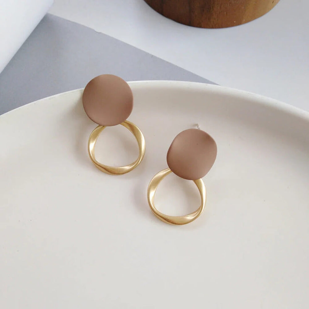 Matte Brown Geometric Drop Earrings - Diane Jewelry