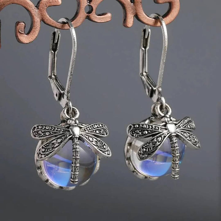 Moonstone Dragonfly Drop Earrings - Diane Jewelry