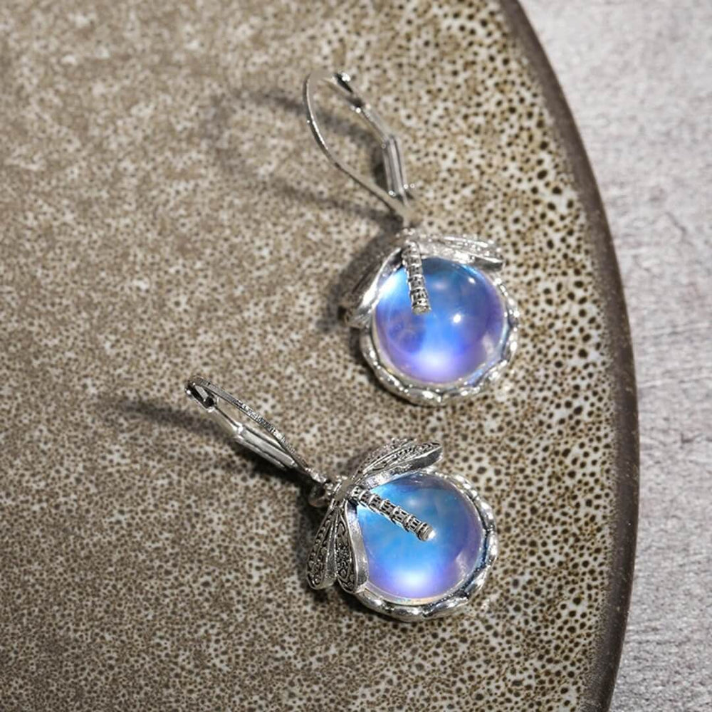Moonstone Dragonfly Drop Earrings - Diane Jewelry