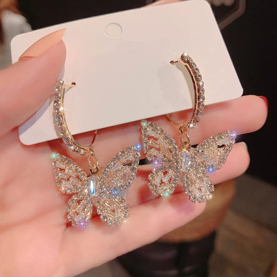 Gold Crystal Butterfly Earrings - Diane Jewelry