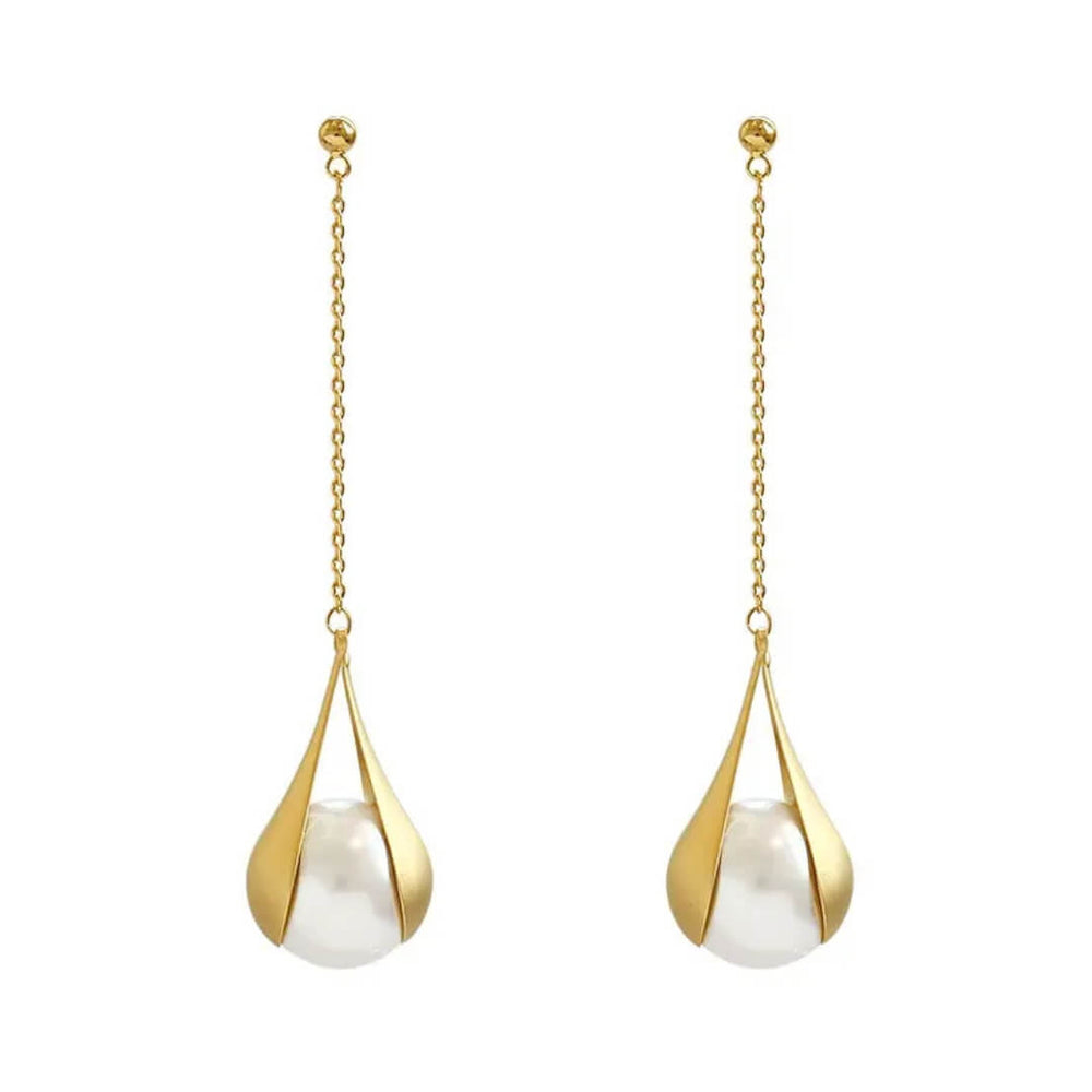 Minimalist Gold Pearl Earrings - Diane Jewelry