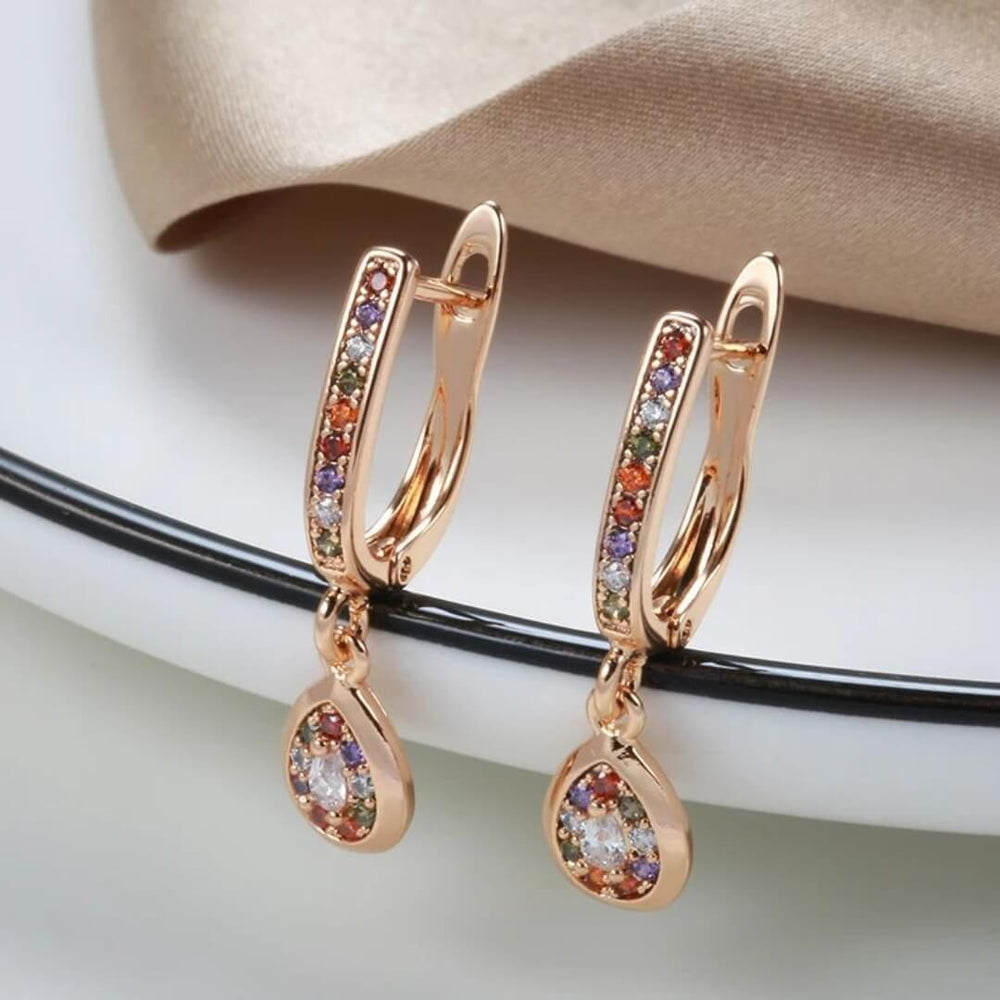 Rainbow Gemstone Teardrop Hoop Earrings - Diane Jewelry