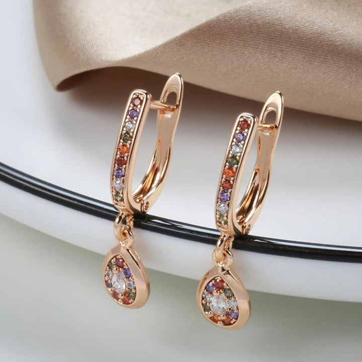 Rainbow Gemstone Teardrop Hoop Earrings - Diane Jewelry