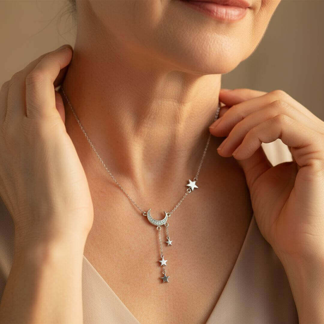 Moon Star Celestial Silver Necklace