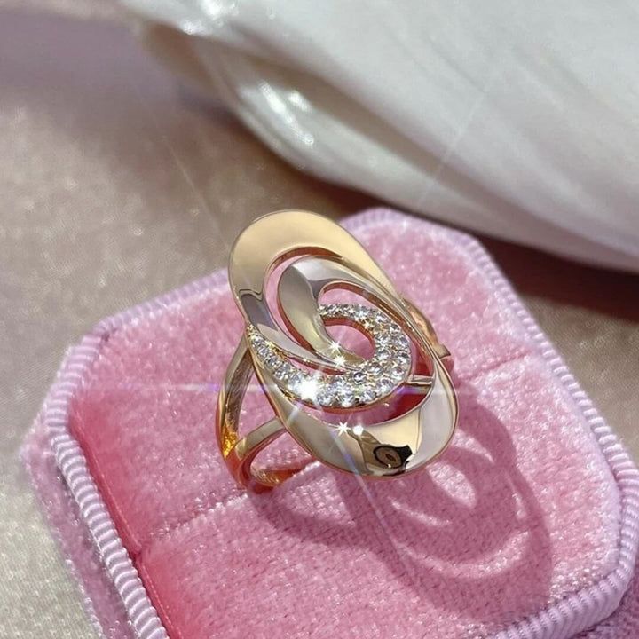 Gold Swirl Crystal Statement Ring - Diane Jewelry