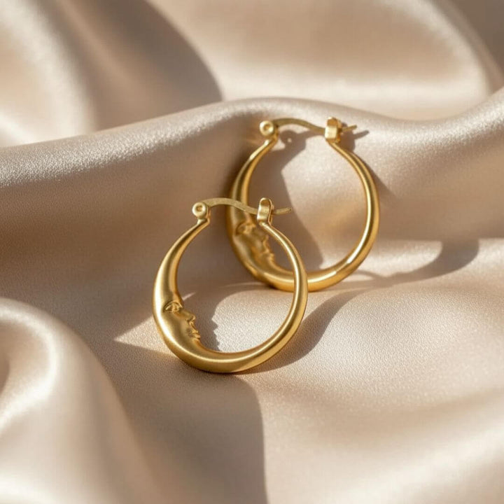 Moon Face Gold Hoop Earrings