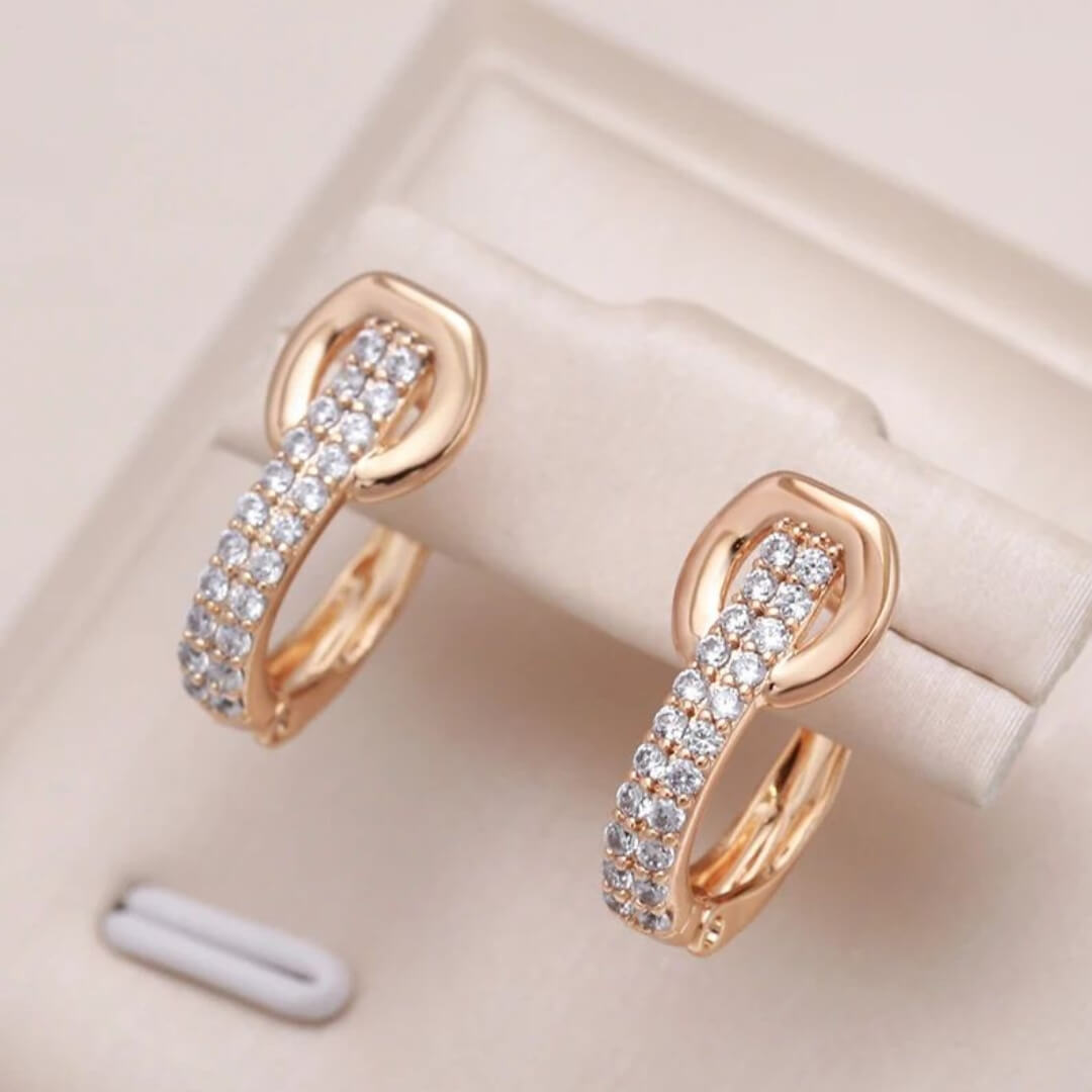 Gold Hoop Earrings with Crystals - Diane Jewelry