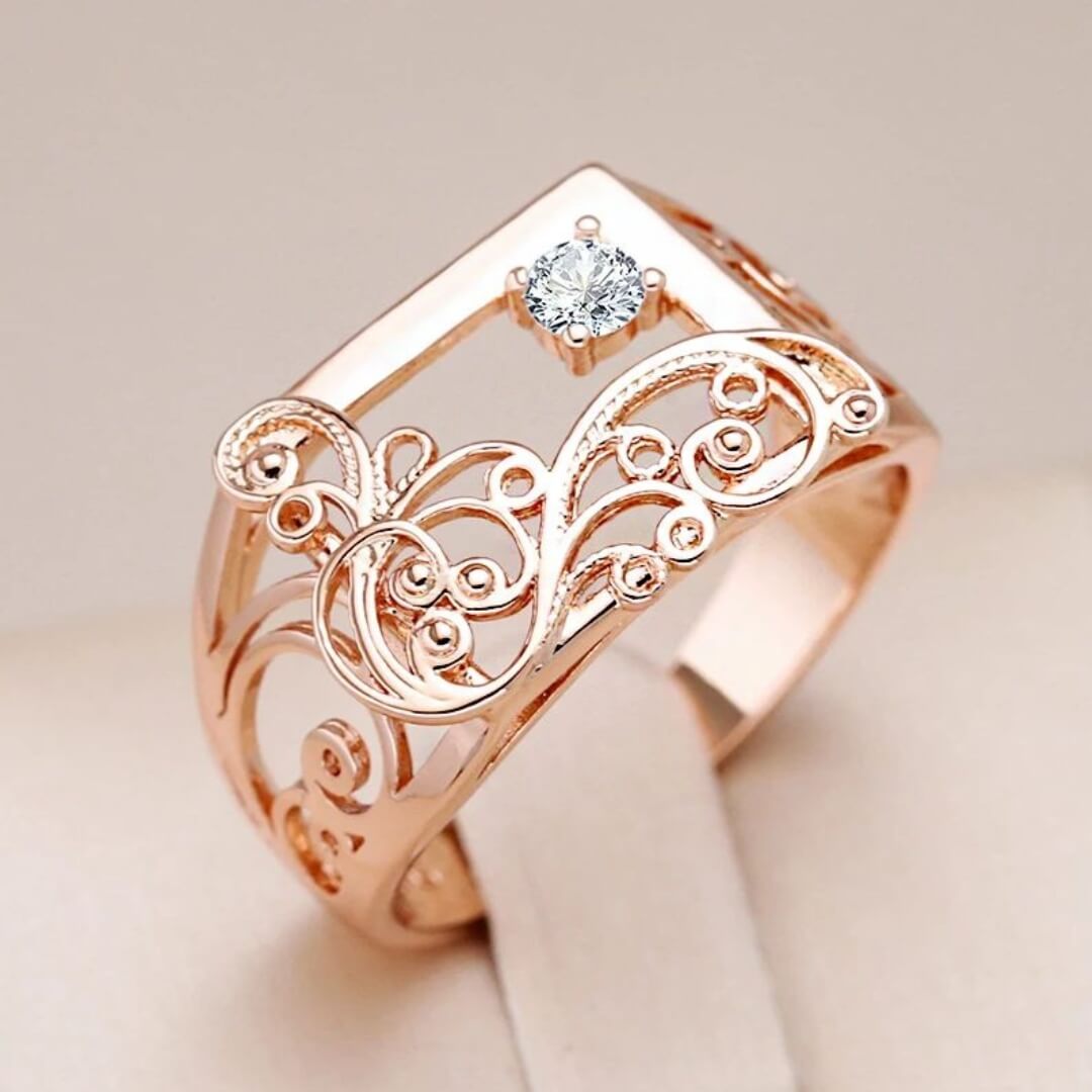 Gold Filigree Crystal Statement Ring - Diane Jewelry