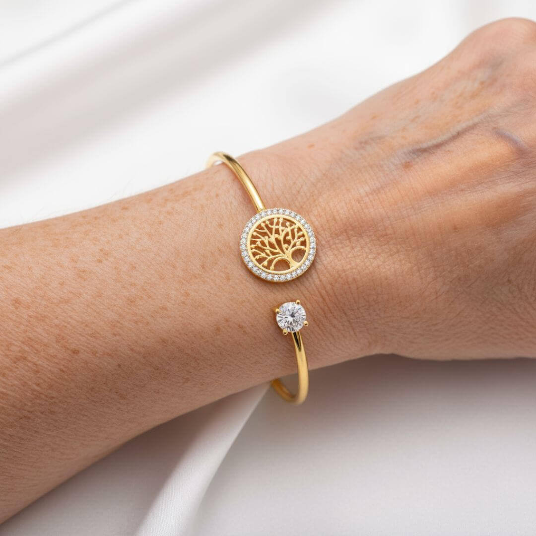Silver Bangle Tree Symbol Bracelet