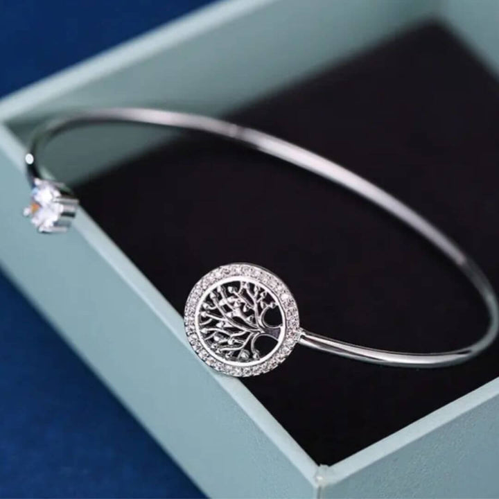 Silver Bangle Tree Symbol Bracelet