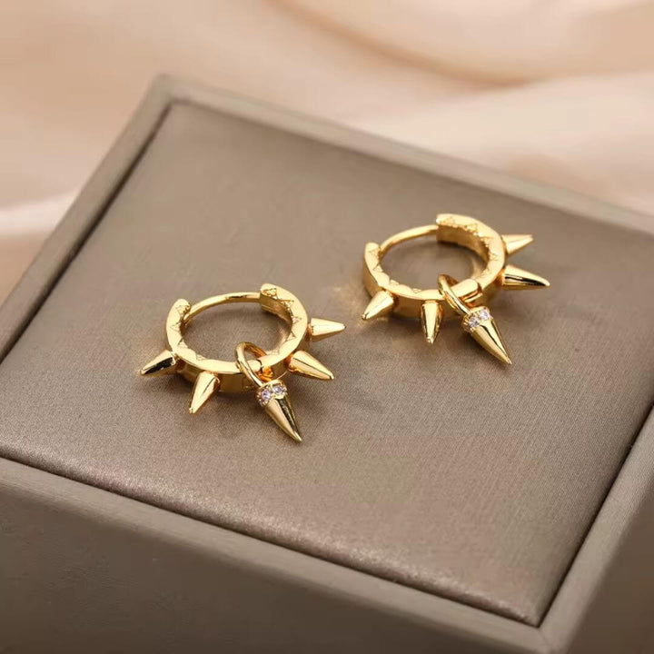 Gold Spike Punk Hoop Earrings - Diane Jewelry