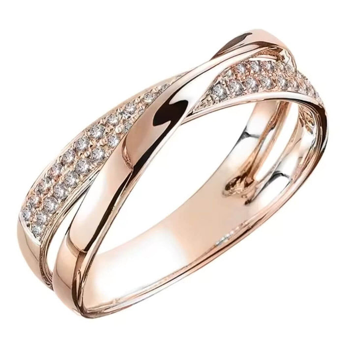 Two Tone Crystal Crossover Ring - Diane Jewelry