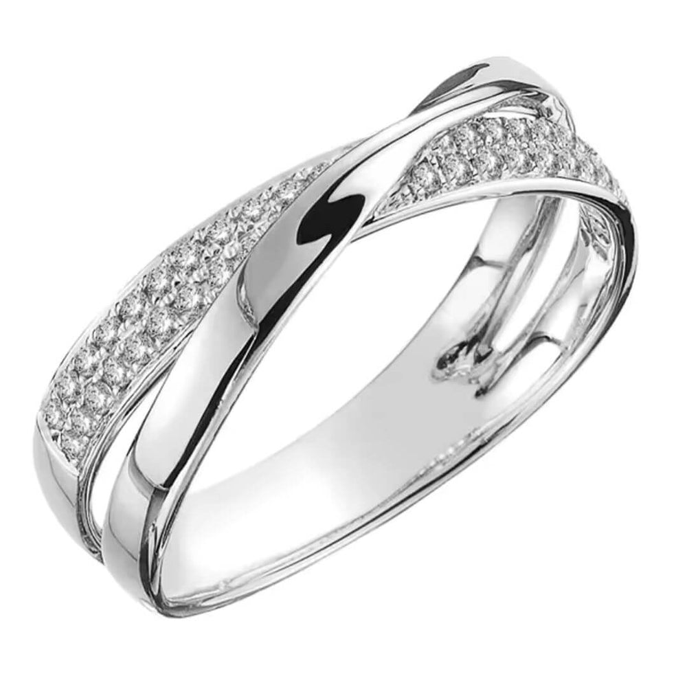 Two Tone Crystal Crossover Ring - Diane Jewelry