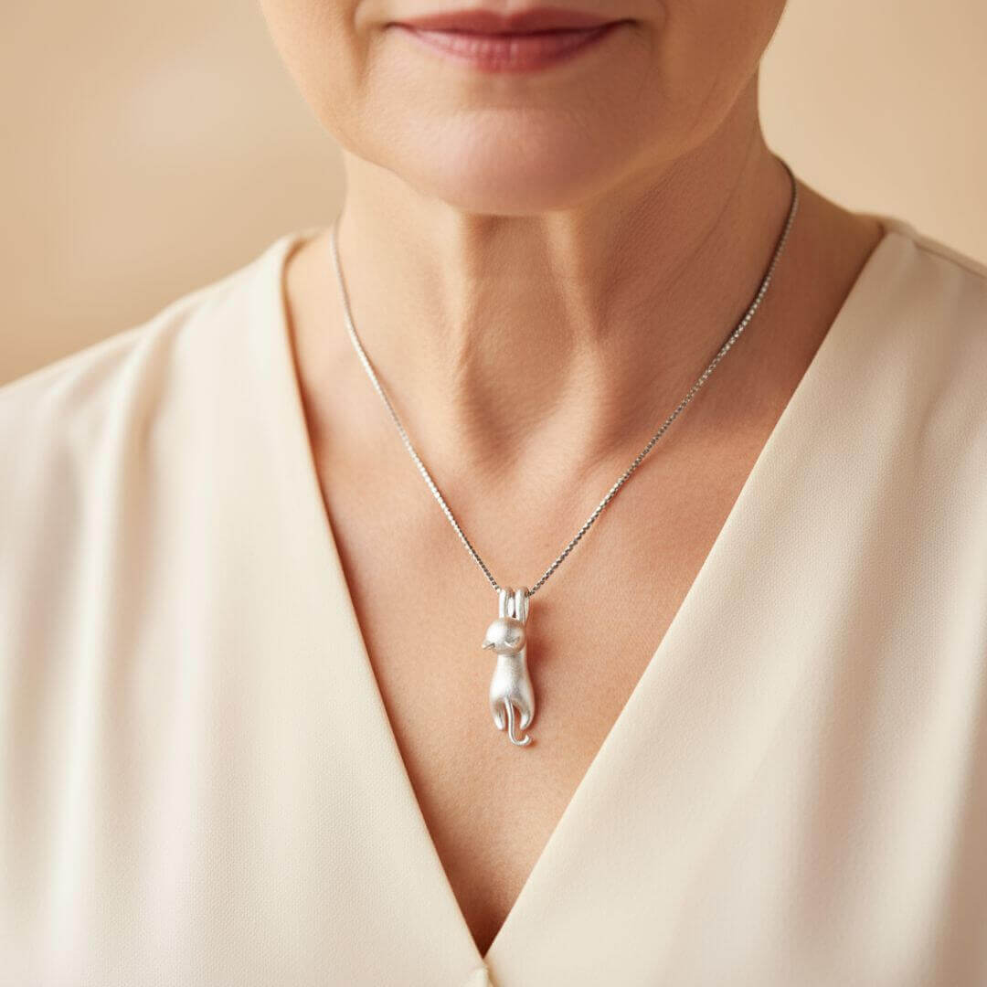 Minimalist Silver Cat Pendant Necklace