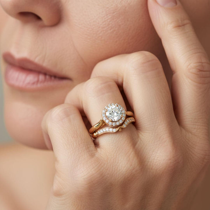 Gold Halo Bridal Ring Set
