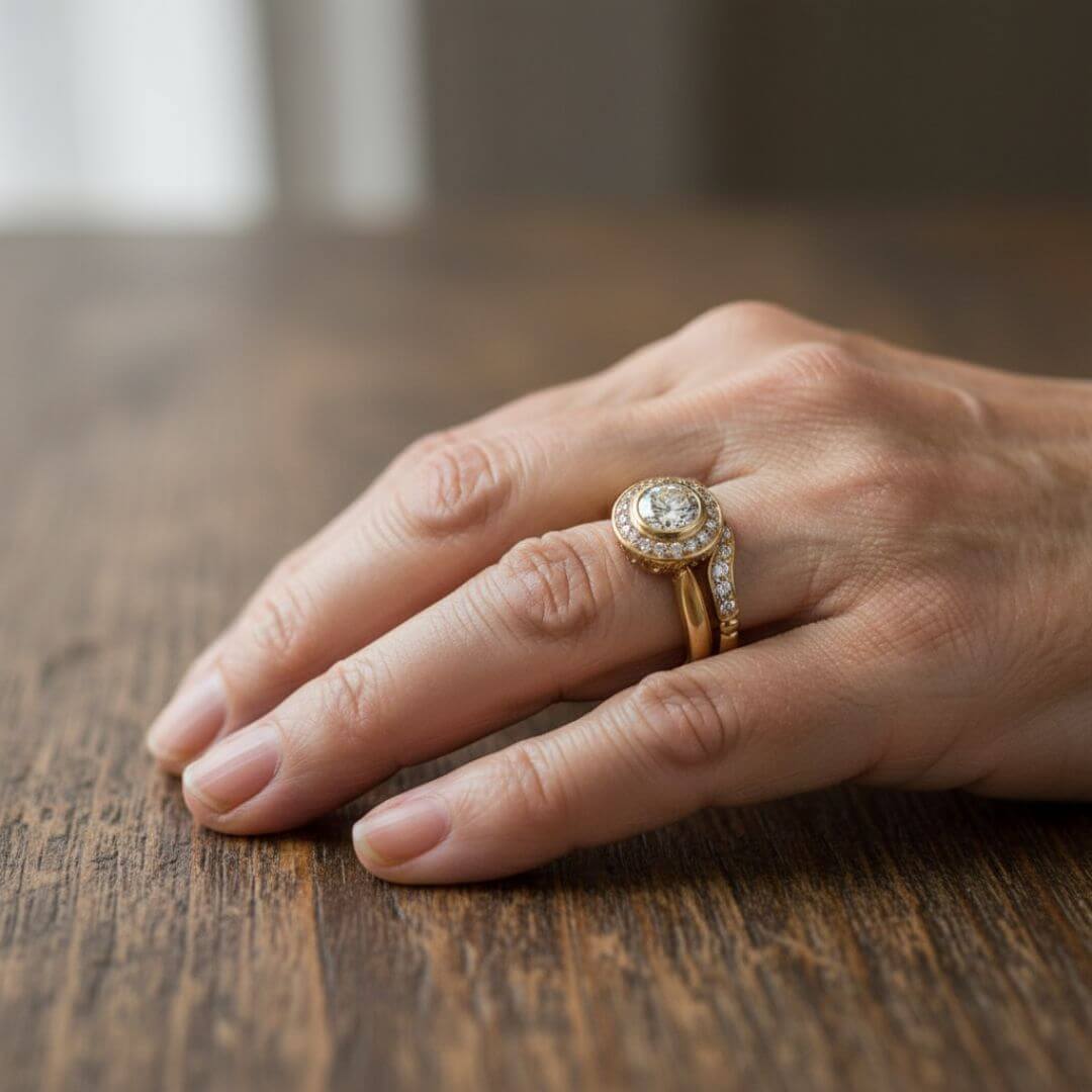 Gold Halo Bridal Ring Set