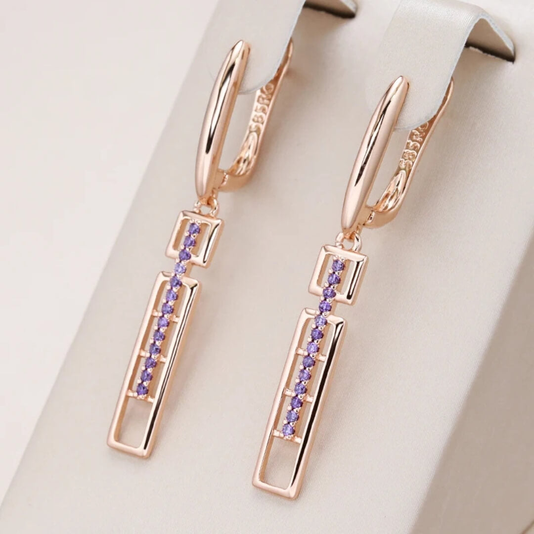 Purple Crystal Geometric Drop Earrings - Diane Jewelry