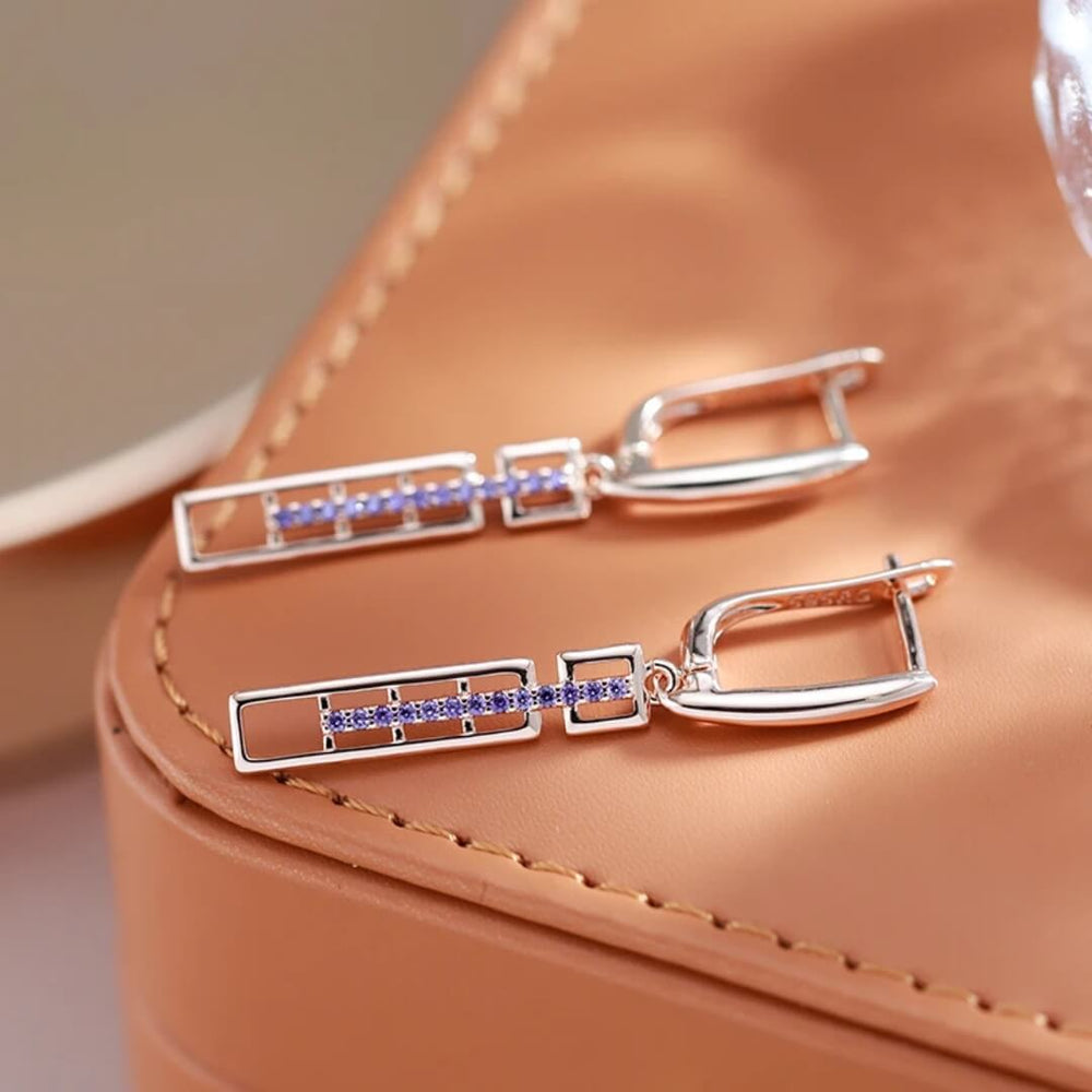 Purple Crystal Geometric Drop Earrings - Diane Jewelry