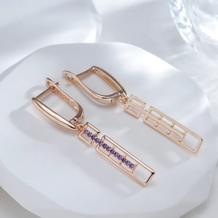 Purple Crystal Geometric Drop Earrings - Diane Jewelry