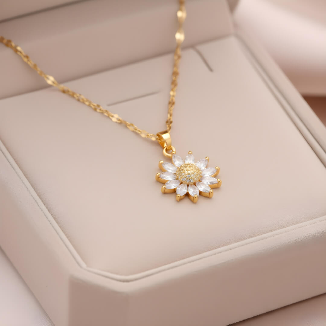 Gold Sunflower Crystal Pendant Necklace