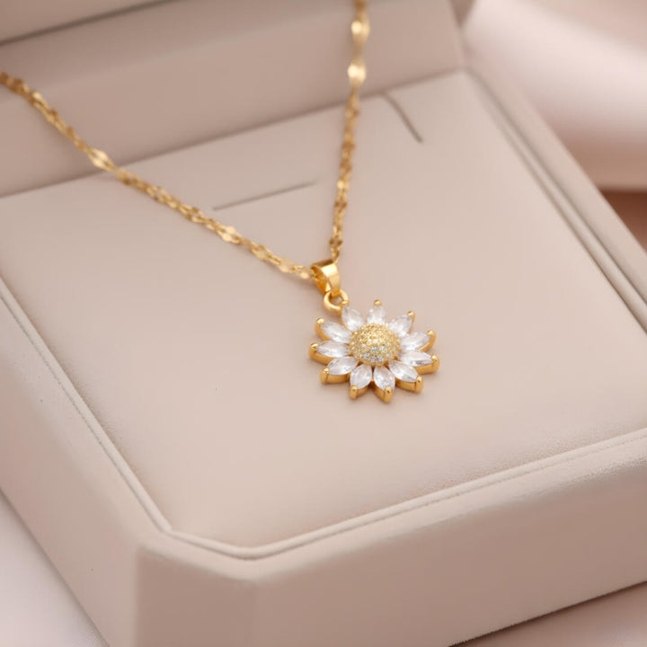 Gold Sunflower Crystal Pendant Necklace