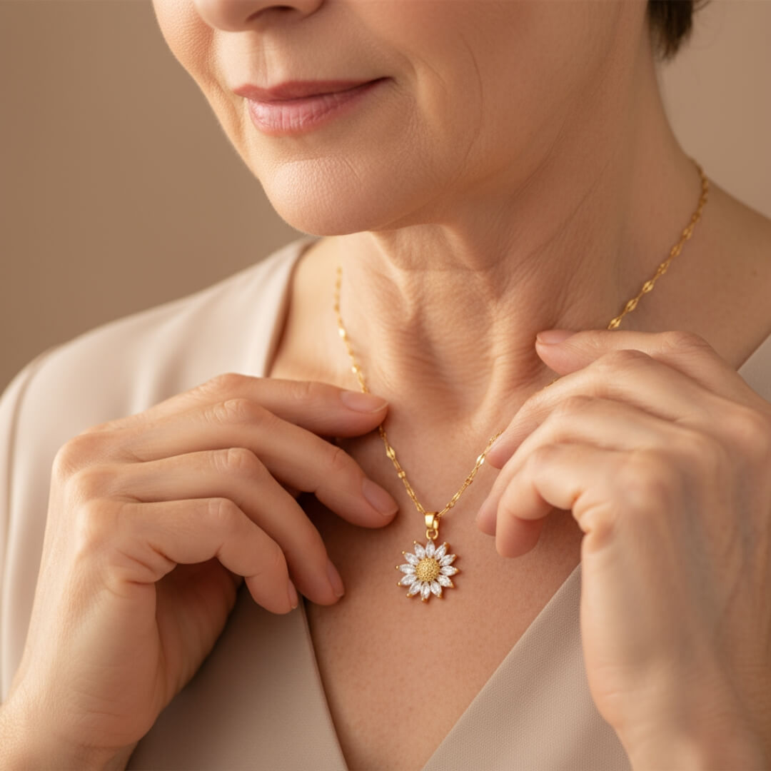 Gold Sunflower Crystal Pendant Necklace