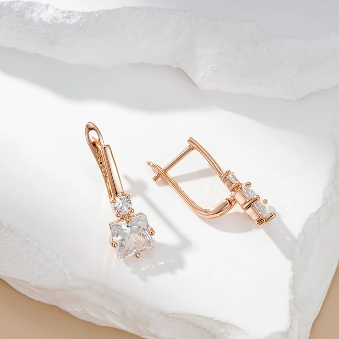 Gold Square Crystal Drop Earrings - Diane Jewelry