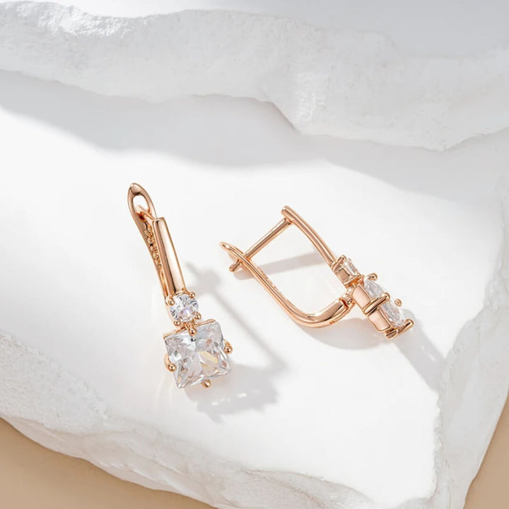 Gold Square Crystal Drop Earrings - Diane Jewelry