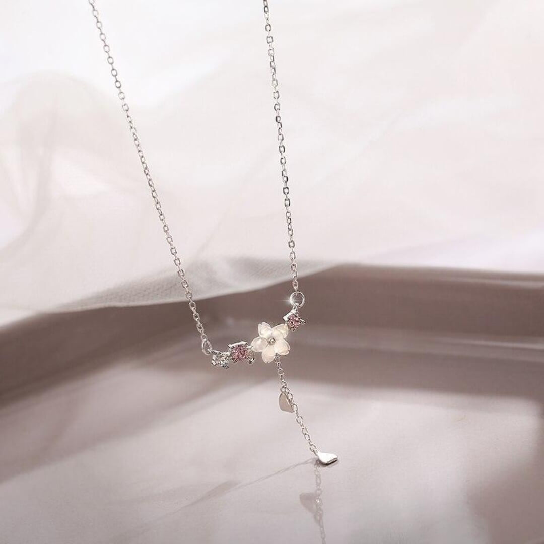Pink Flower Pendant Chain Necklace - Diane Jewelry