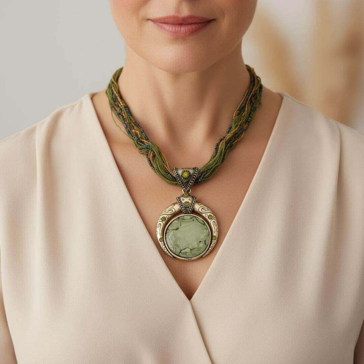Boho Green Tribal Pendant Necklace