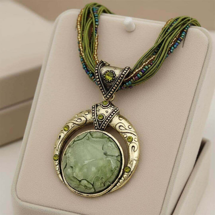 Boho Green Tribal Pendant Necklace