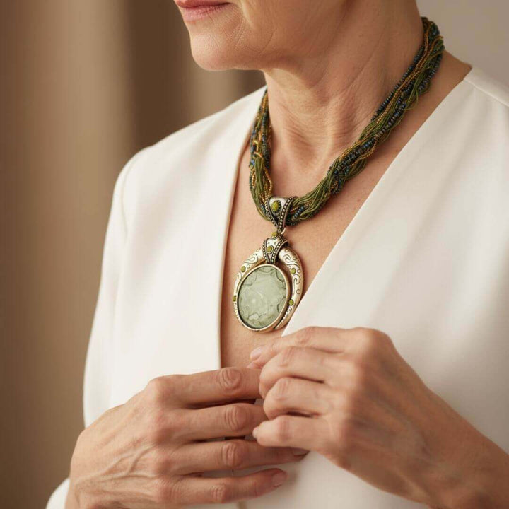 Boho Green Tribal Pendant Necklace