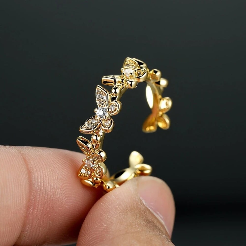 Gold Butterfly Adjustable Stackable Ring - Diane Jewelry