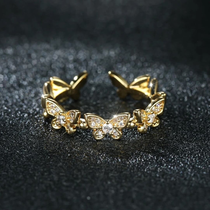 Gold Butterfly Adjustable Stackable Ring - Diane Jewelry