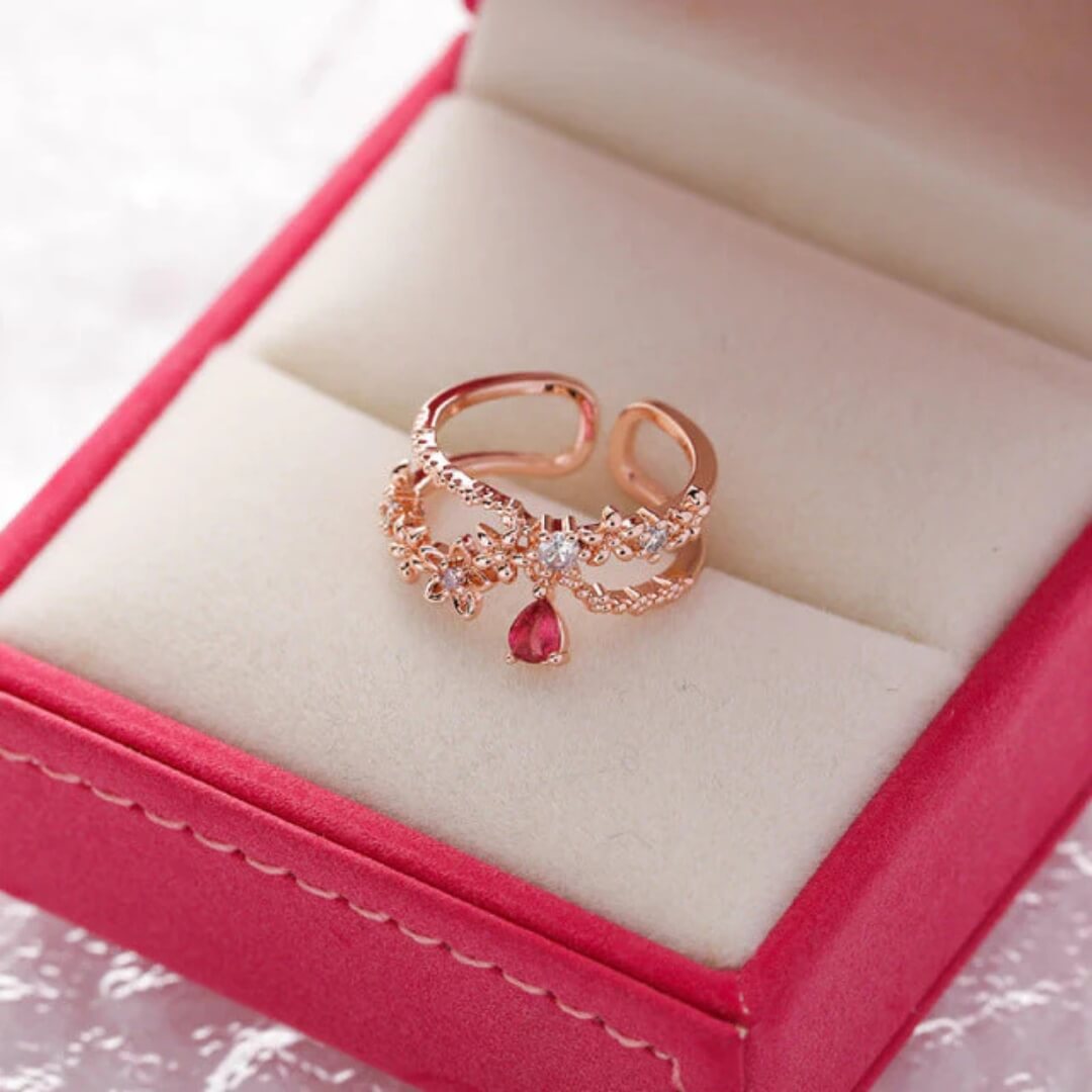 Rose Gold Flower Adjustable Ring - Diane Jewelry