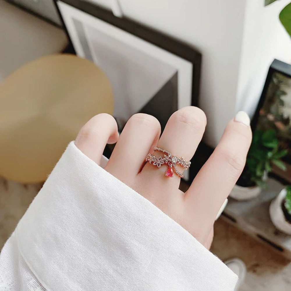 Rose Gold Flower Adjustable Ring - Diane Jewelry