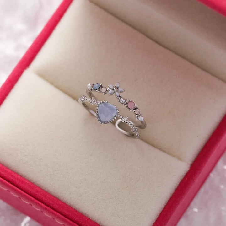 Silver Heart Flower Adjustable Ring - Diane Jewelry