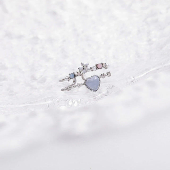 Silver Heart Flower Adjustable Ring - Diane Jewelry