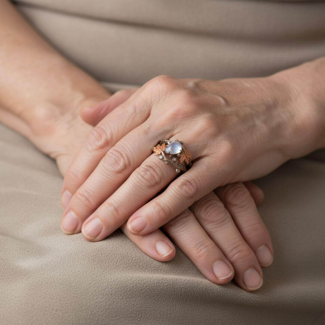 Nature Branch Moonstone Leaf Ring
