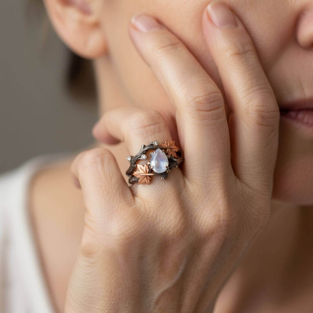 Nature Branch Moonstone Leaf Ring
