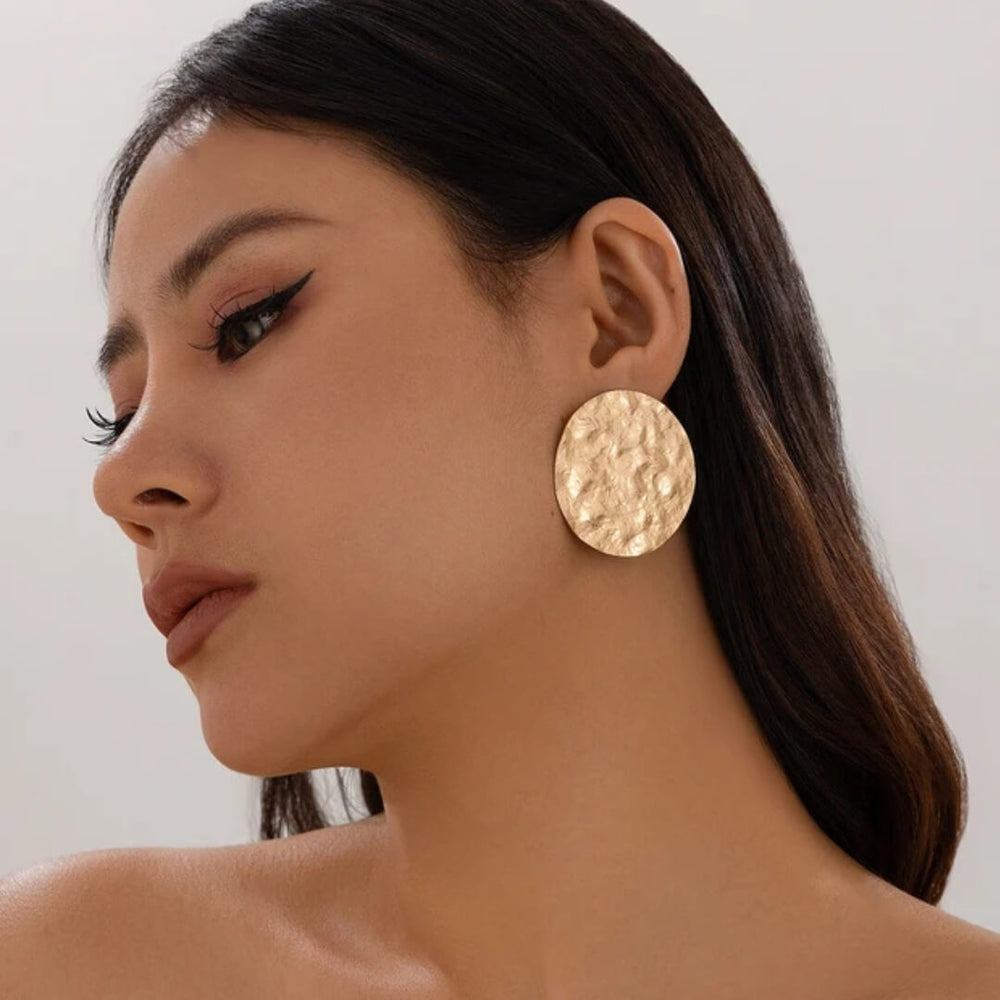 Textured Gold Disc Earrings - Diane Jewelry