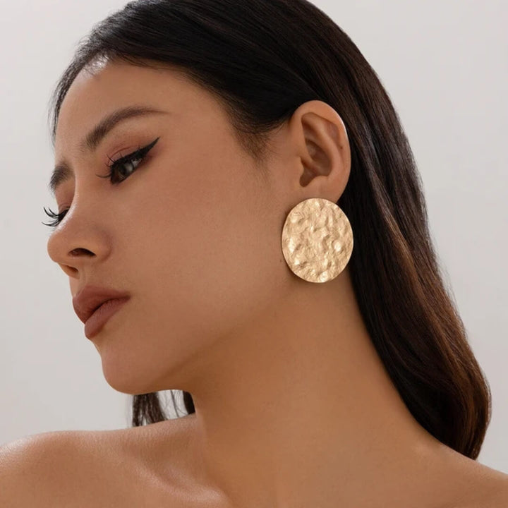 Textured Gold Disc Earrings - Diane Jewelry