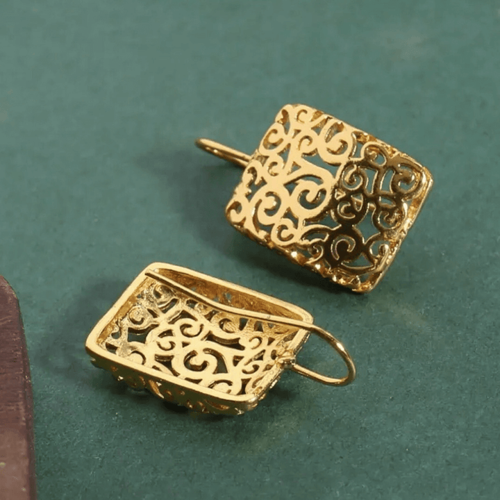 Ornate Gold Filigree Hook Earrings - Diane Jewelry