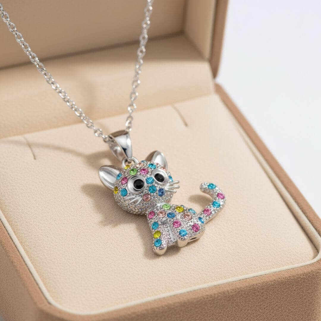 Glitter Cat Charm Jewelry Necklace